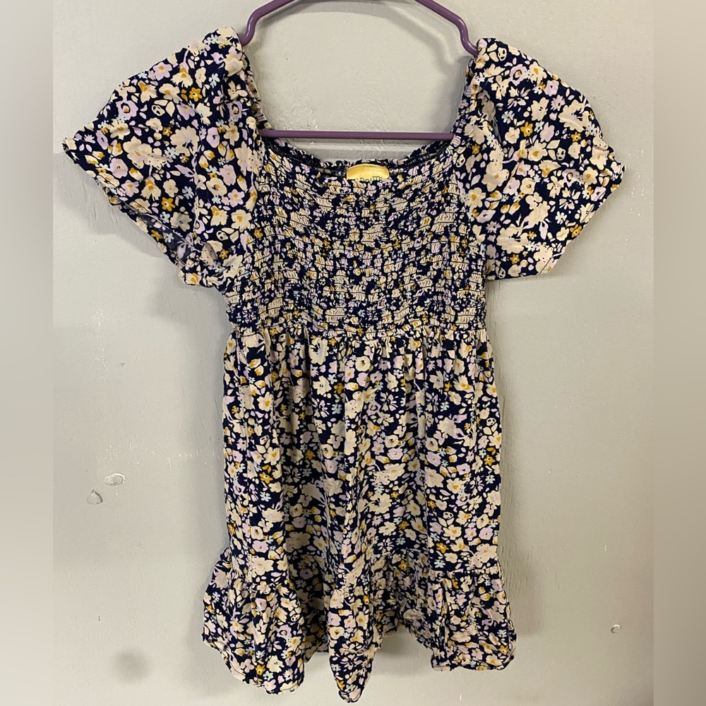 There Abouts Girls Dress Chambray Size 7/8 Ruffled Skirt & & Puffy Sleeves.